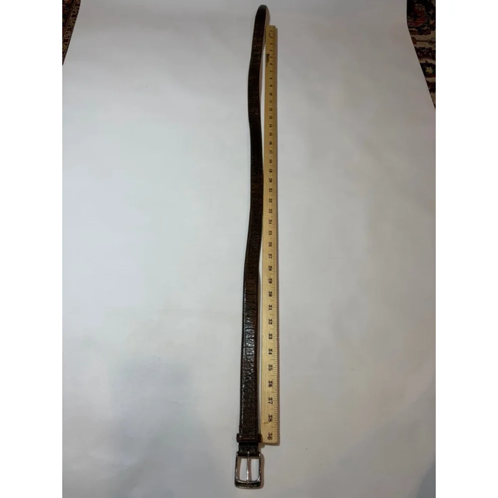 Marshall Fields Croc Embossed Leather Belt 36 Brown Vintage Distressed